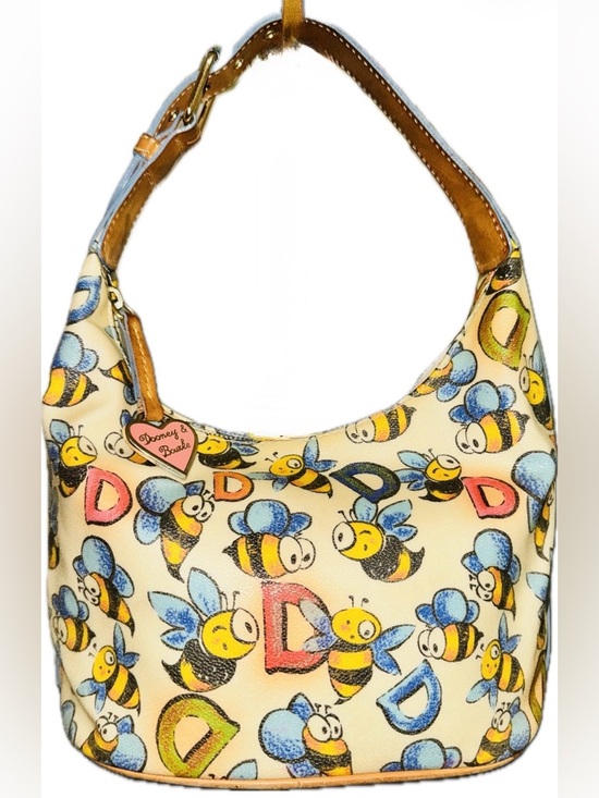 Dooney & Bourke Handbags - Dooney & Bourke Bee Print Hobo Bag with Rainbow Zipper & Pink Heart Y2K EUC